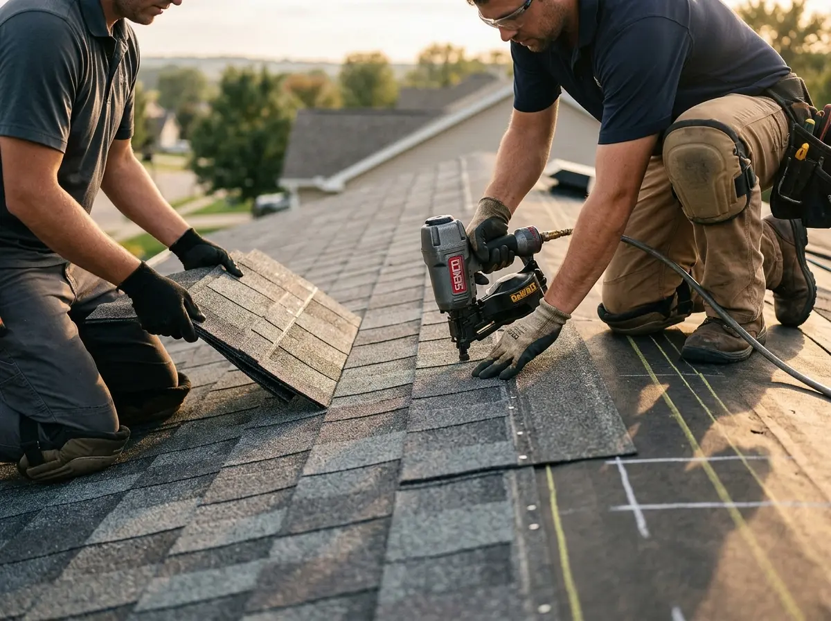 Professional roofer working on a residential roof in Hillsboro